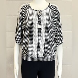 CJ Banks Preloved Black and White 3/4 Sleeve Boxy Blouse, (2X)